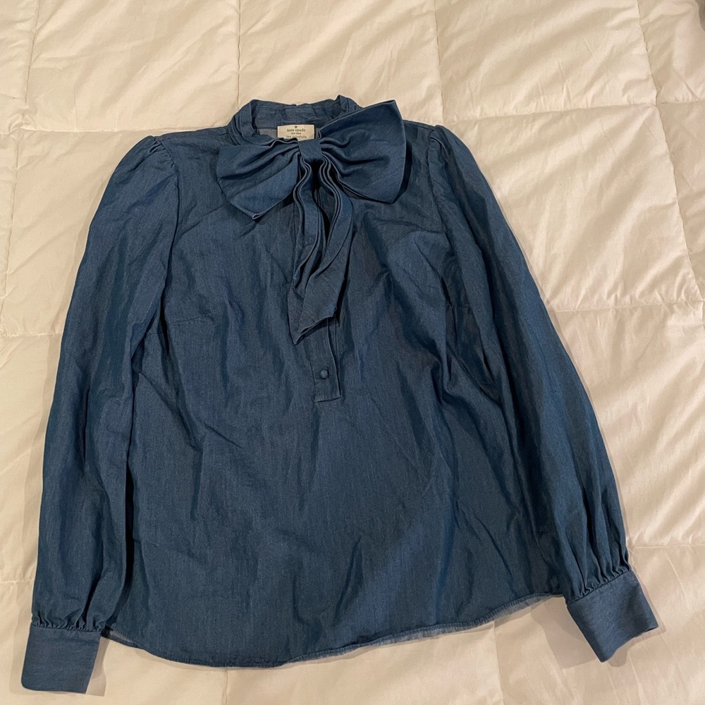 Kate Spade denim bow neck blouse.